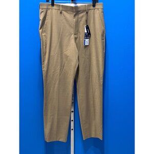 Mens Express Stretch Tan Dress Pants W33 L32 Classic Fit Flat Front